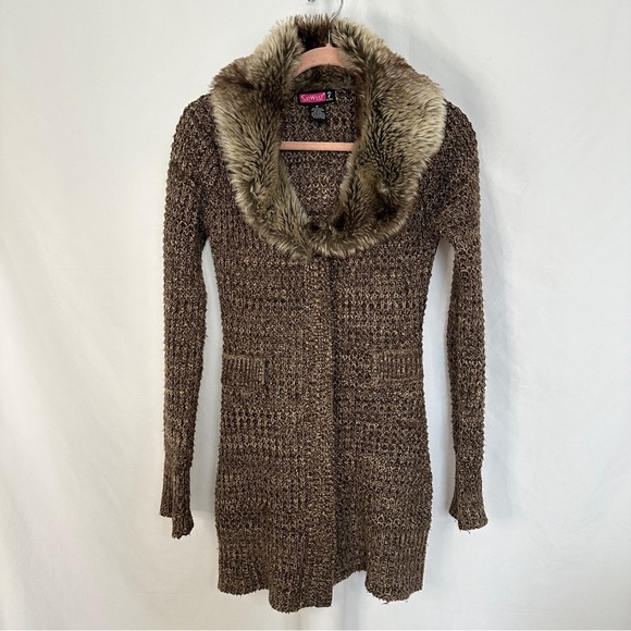 Vintage Say What USA Faux Fur Cardigan Sweater Women‎ Size Medium Y2K Retro - Picture 1 of 11